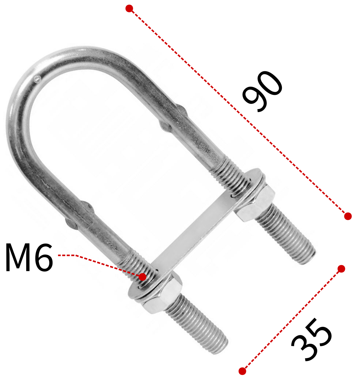 Болт-скоба U-образная М6х90 мм 8230, нержавеющая сталь А2 - фото