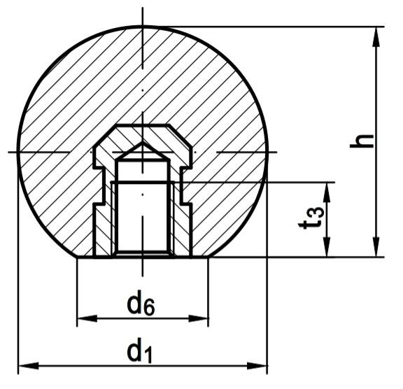 Ручка шаровая DIN 319 форма E с латунной вставкой, черный пластик - фото