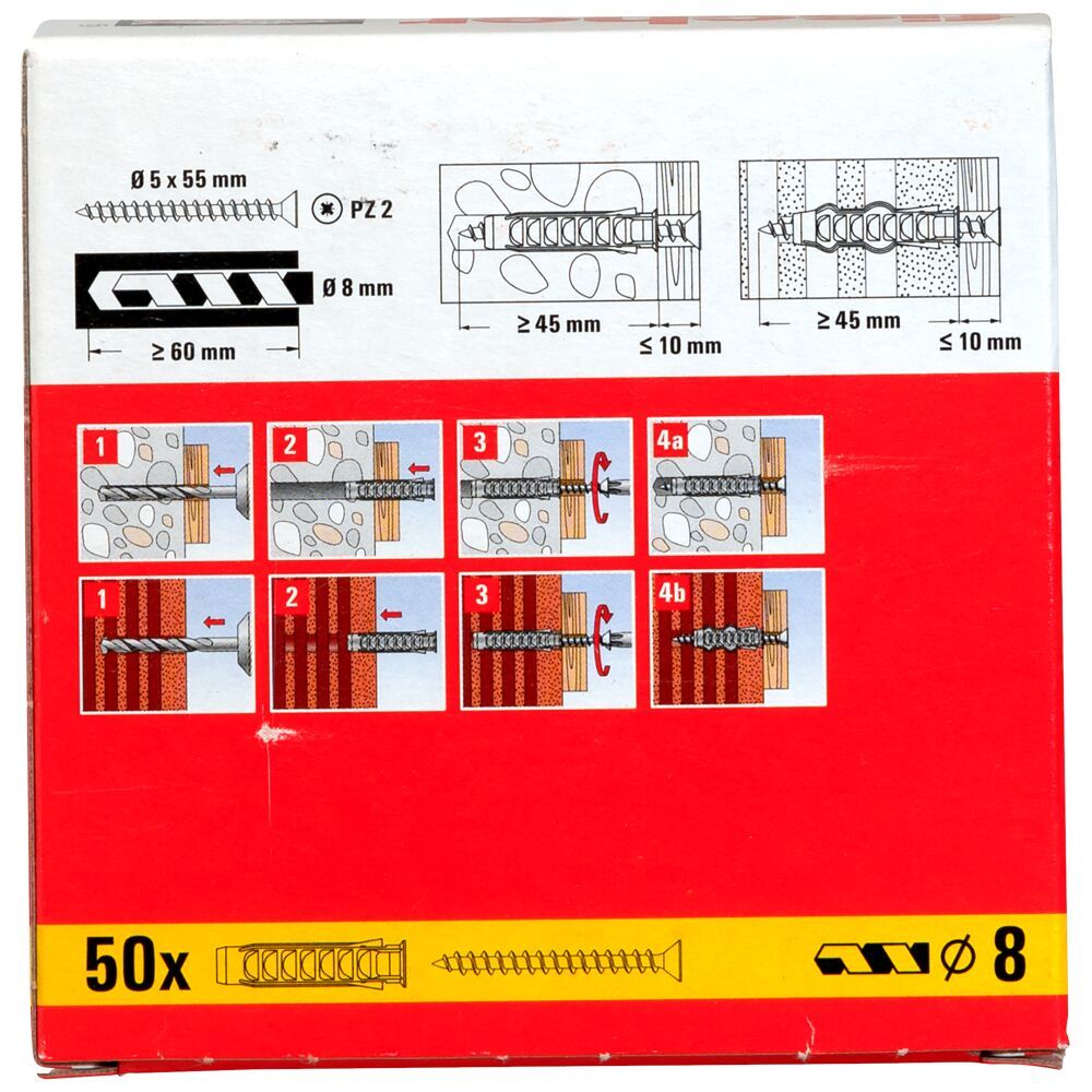 Дюбель SX 8x40 S/20 Fischer 070022 с кромкой и потайным шурупом, нейлон - фото