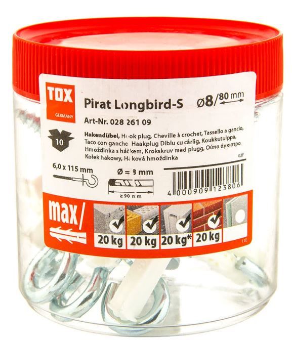 Дюбель с полукольцом 8х80 мм Pirat Longbird-S TOX, полиэтилен, 10 шт - фото