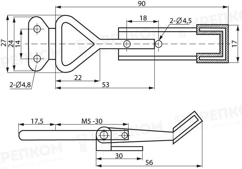 Замок регулируемый натяжной L=90 мм 056ZN, оцинкованная сталь - фото