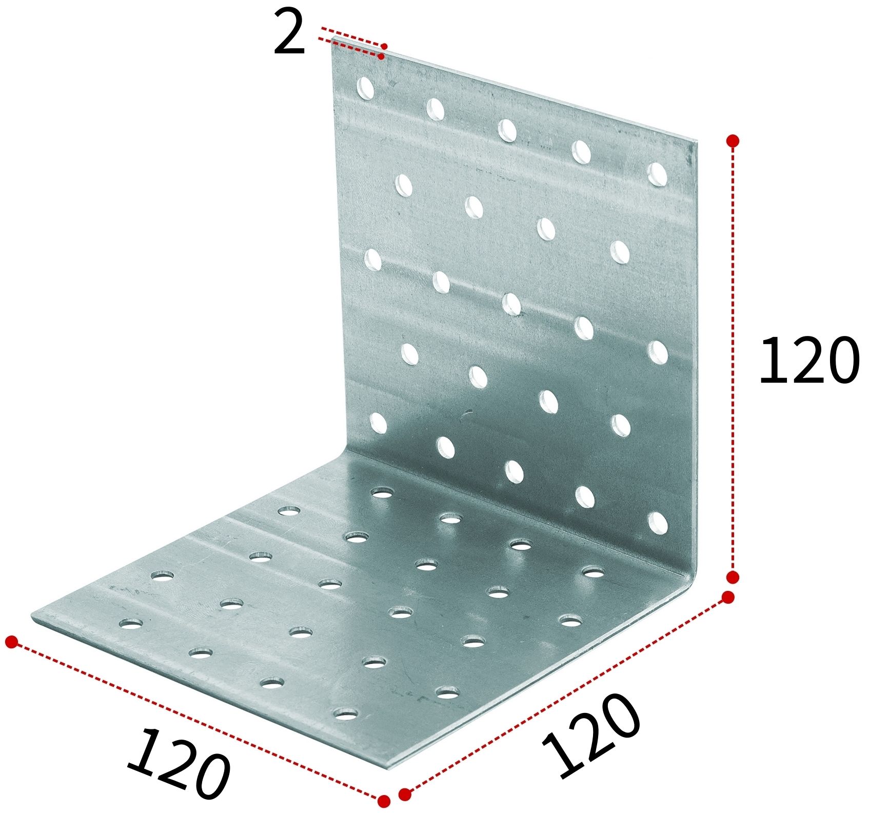 Уголок крепежный равносторонний 120х120х2 мм KUR, оцинкованная сталь - фото