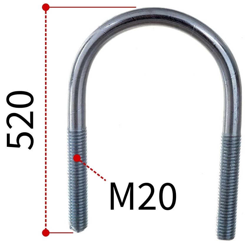 Скоба U-образная 18" под трубу 464 мм и резьбой М20, оцинкованная сталь W1 - фото