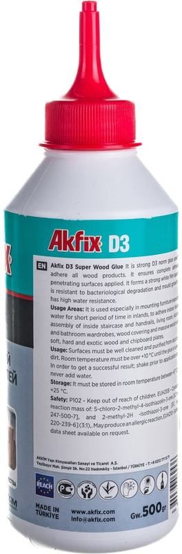Клей столярный ПВА белый водостойкий D3 500 г Akfix AS3242 - фото
