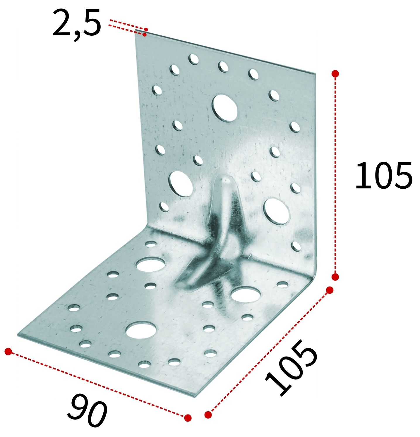 Уголок крепежный усиленный 105х90х2,5 мм KUU, оцинкованная сталь - фото