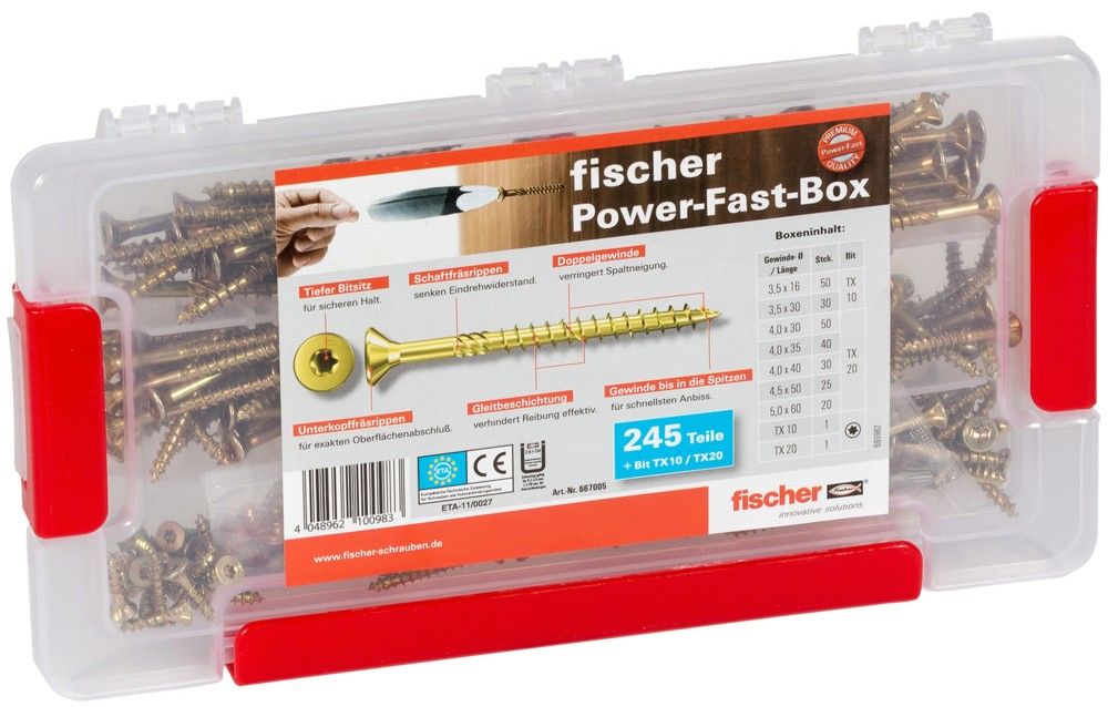 Набор саморезов по дереву Fischer FAB FPF-ST шлиц Torx, d3,5-5 мм; L16-60 мм 667005 (245 шт.) - фото