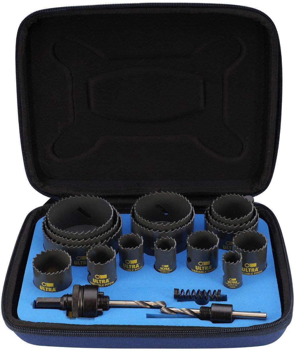 Набор коронок Bi-metall 19- 83 мм зубья HSSE-Co8 4 - 6 TPI Ultra SC 3841, 18 предметов - фото