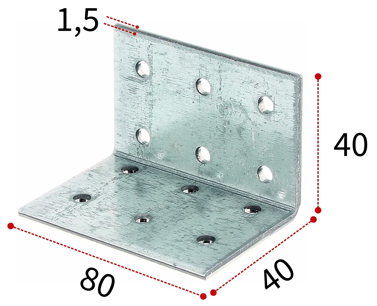 Уголок крепежный равносторонний 40х80х1,5 мм KUR, оцинкованная сталь - фото