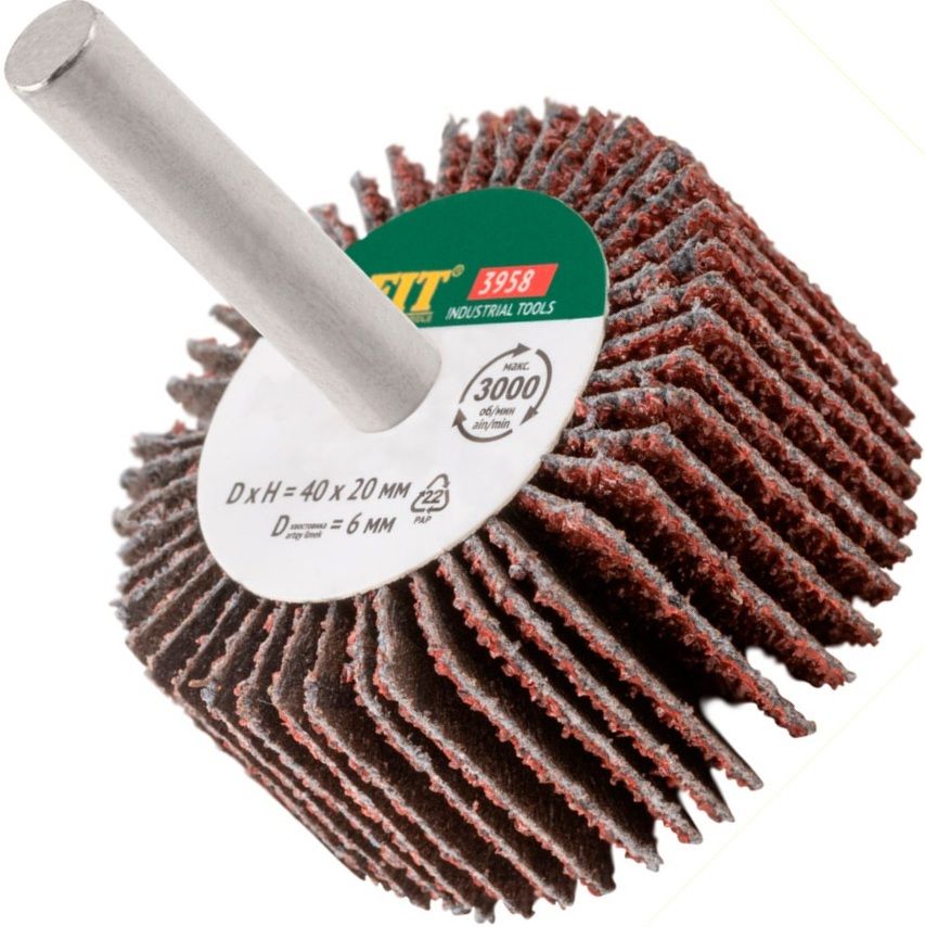 Круг лепестковый радиальный 40х20 мм P60 ц/х 6 мм для дрелей FIT 39583 - фото