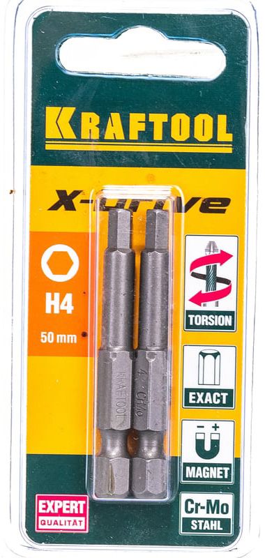 Набор торсионных бит HEX 4 50 мм X-Drive Expert Kraftool 26127-4-50-2, 2 шт - фото