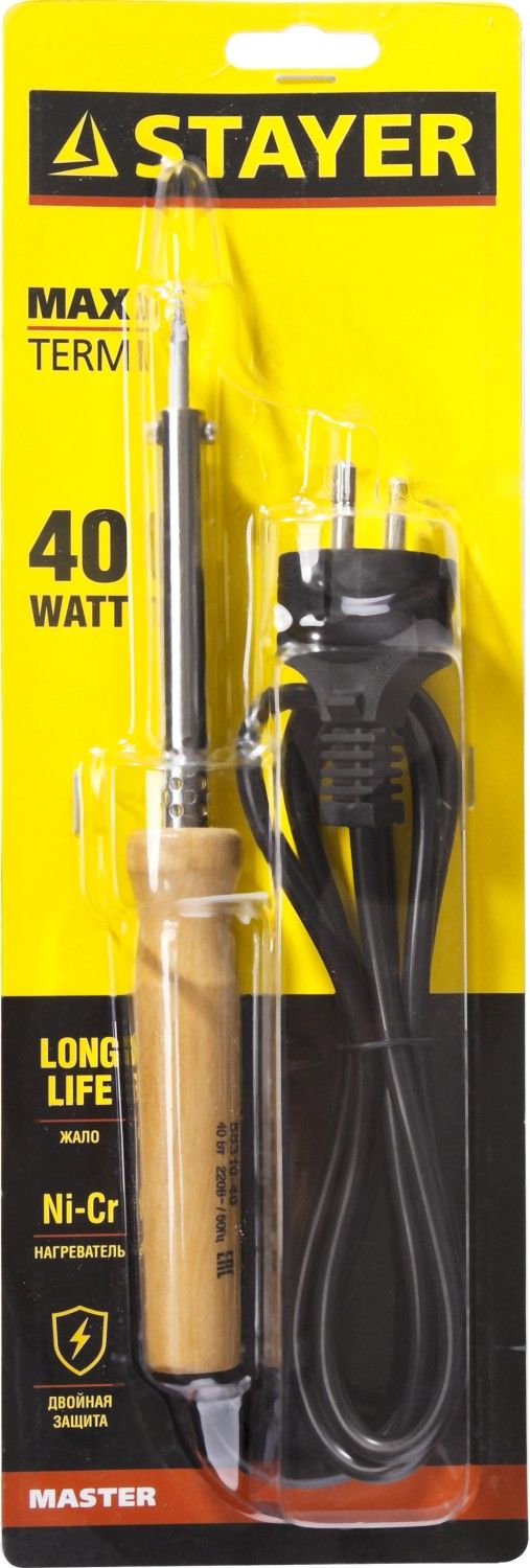 Паяльник электрический 40 Вт конусное жало деревянная рукоятка Stayer MAXTerm 55310-40 - фото