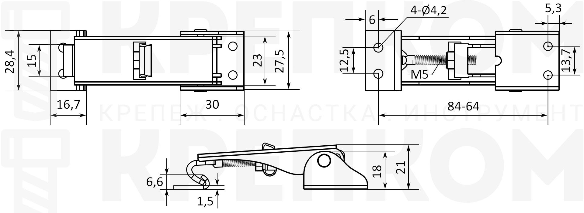 Защелка скрытого типа L=83 B67C-7, нержавеющая сталь А2 - фото