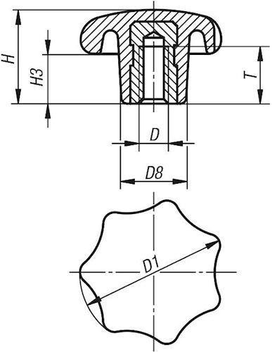 Ручка лепестковая с латунной втулкой DIN 6336 K-Ms, пластик - фото