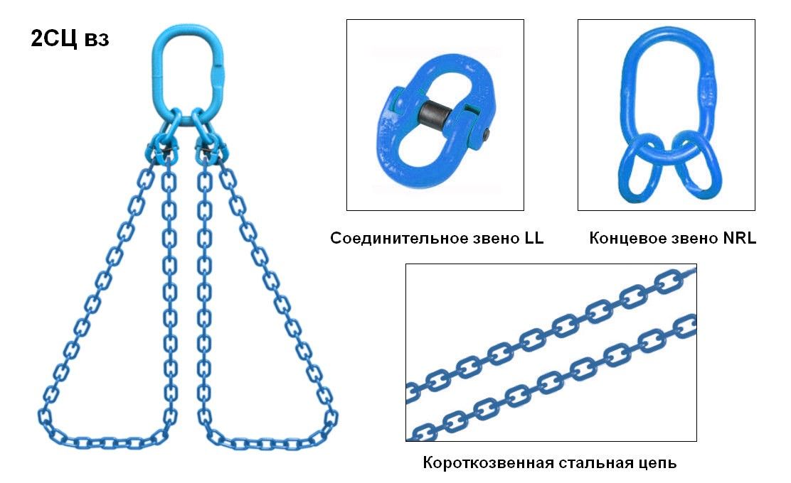 Строп цепной 2 СЦ вз грузоподъемностью 5,3 т, длина 3 м, 10 класс прочности - фото