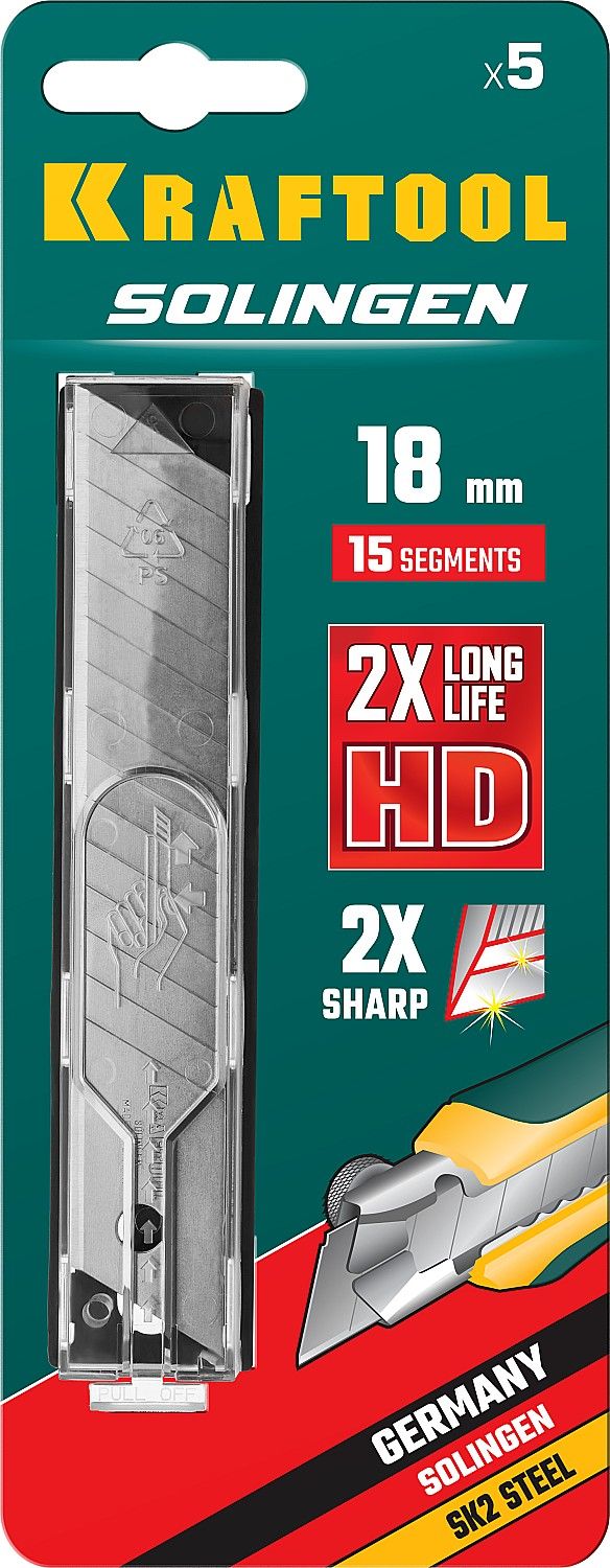 Лезвия сегментированные 18 мм 15 сегментов Solingen Kraftool 09606-18-S5, 5 шт - фото