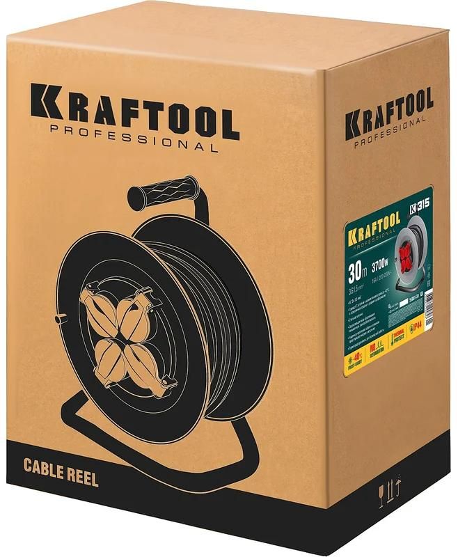 Удлинитель силовой на стальной катушке КГ, 3х1,5 мм², 30 м, 3700 Вт, IP44 K-315 Kraftool 55085-30_z01 - фото