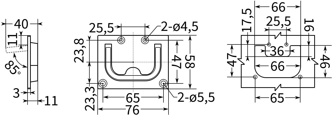 Откидная ручка для лодки 58х76 мм N84C7-2, нержавеющая сталь А4 - фото