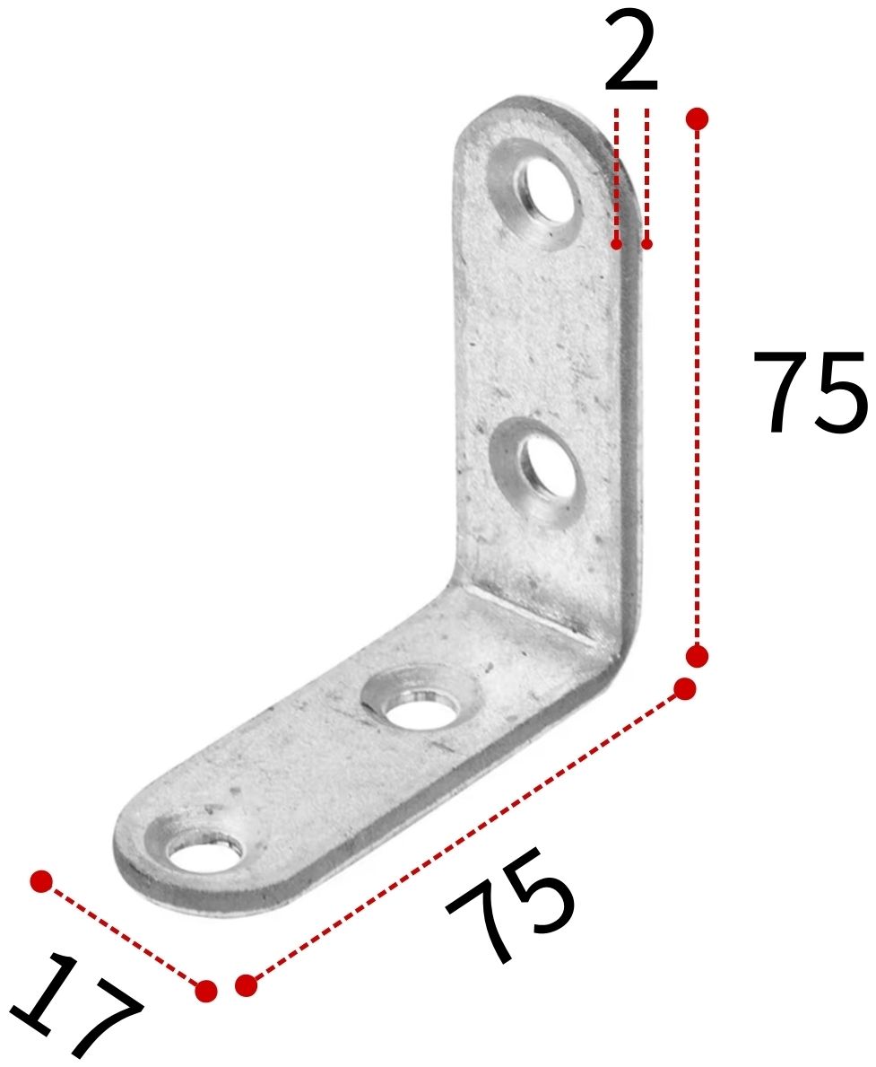 Уголок крепежный бытовой круглый 75х75х17 мм, оцинкованная сталь - фото