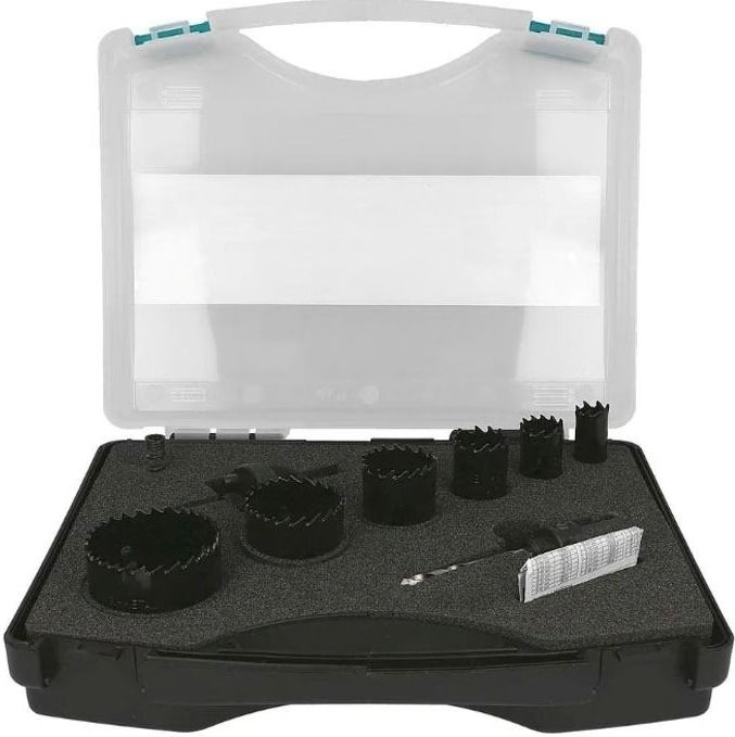 Набор коронок универсальных 19, 22, 29, 38, 44, 57 мм Heller BiMetall 50102, 9 предметов в кейсе - фото