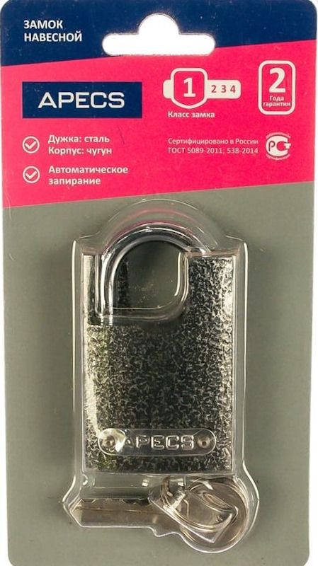 Замок навесной APECS PD-44-40-Blister, чугун - фото