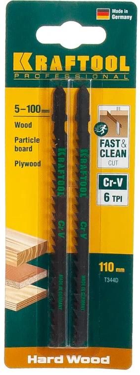 Полотно по дереву для лобзика 132/110 мм, быстрый рез T344D Kraftool 159522-4, хромованадиевая сталь, 2 шт - фото