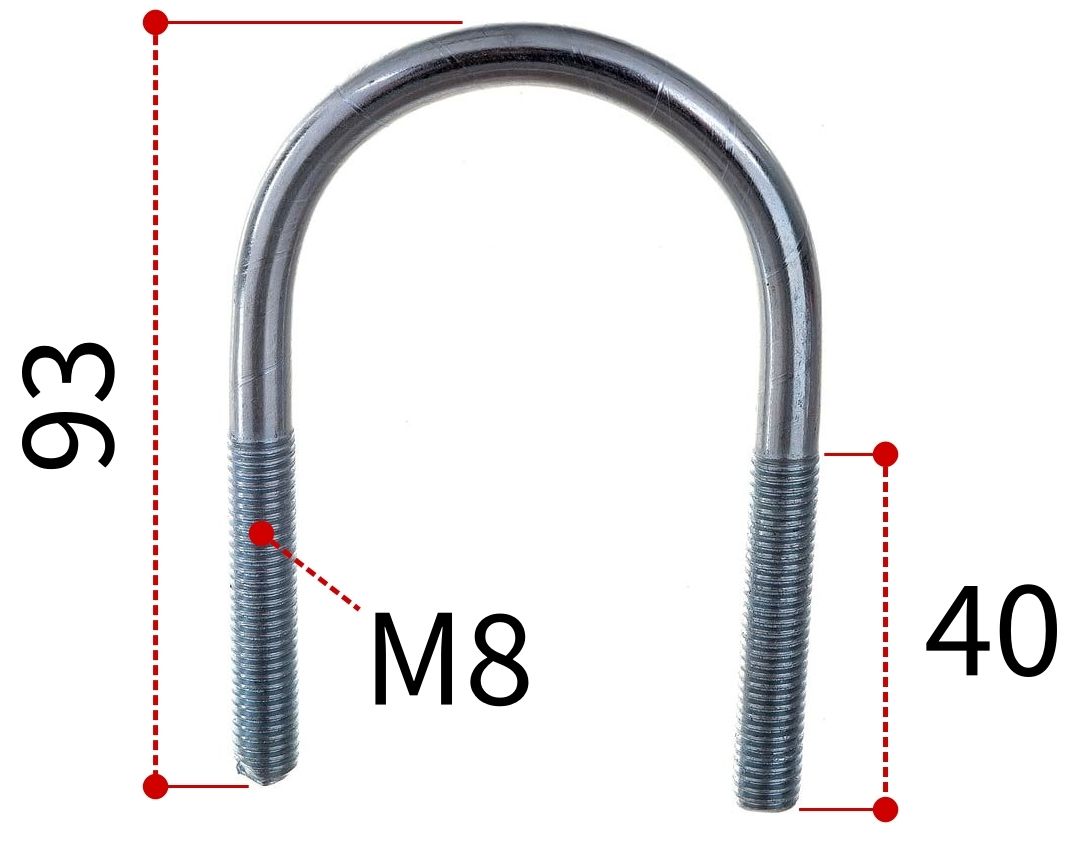 Скоба U-образная 1 3/4" под трубу 45-54 мм и резьбой М8, оцинкованная сталь W1 - фото