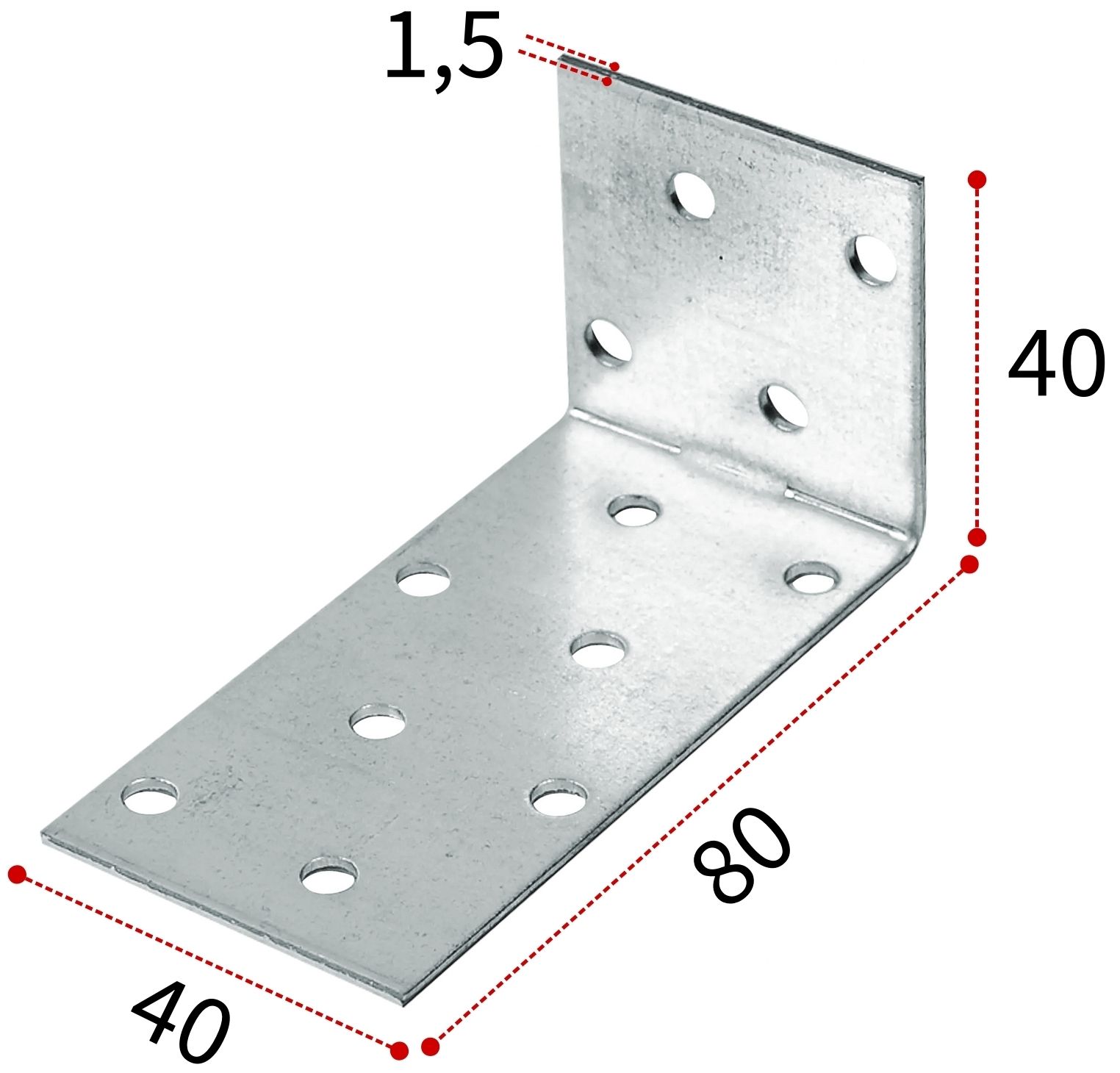 Крепежный уголок 40х80х40х1,5 мм KUL, оцинкованная сталь - фото