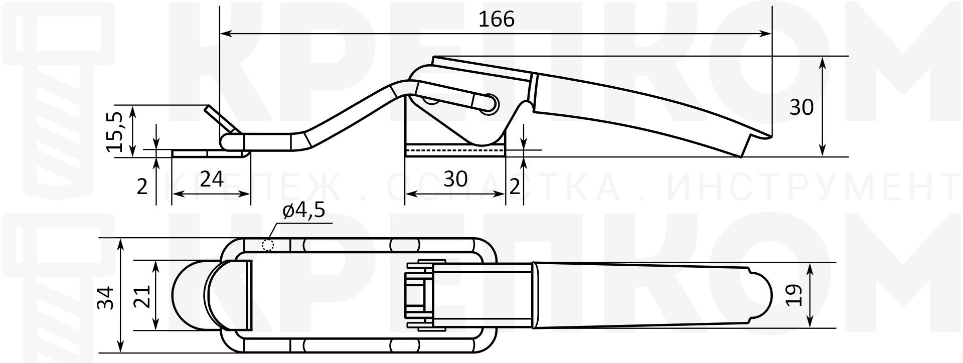 Замок-защелка удлиненная L=161 B73, цинк - фото