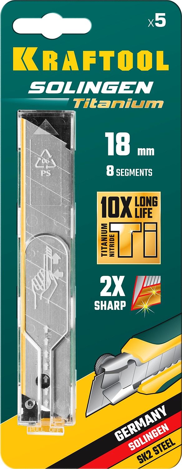 Лезвия сегментированные 18 мм 8 сегментов Solingen Titanium Kraftool 09605-TIN-18-S5, 5 шт - фото
