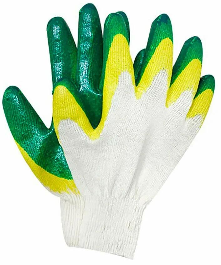 Изображение товара Перчатки хлопчатобумажные двойной латексный облив 00-00017055, зеленые