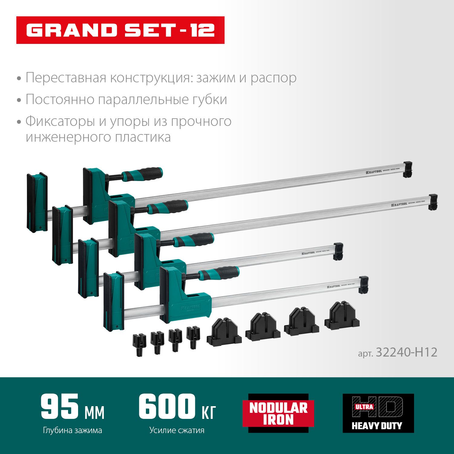 Набор корпусных струбцин и принадлежностей Grand SET-12 Kraftool 32240-H12 - фото