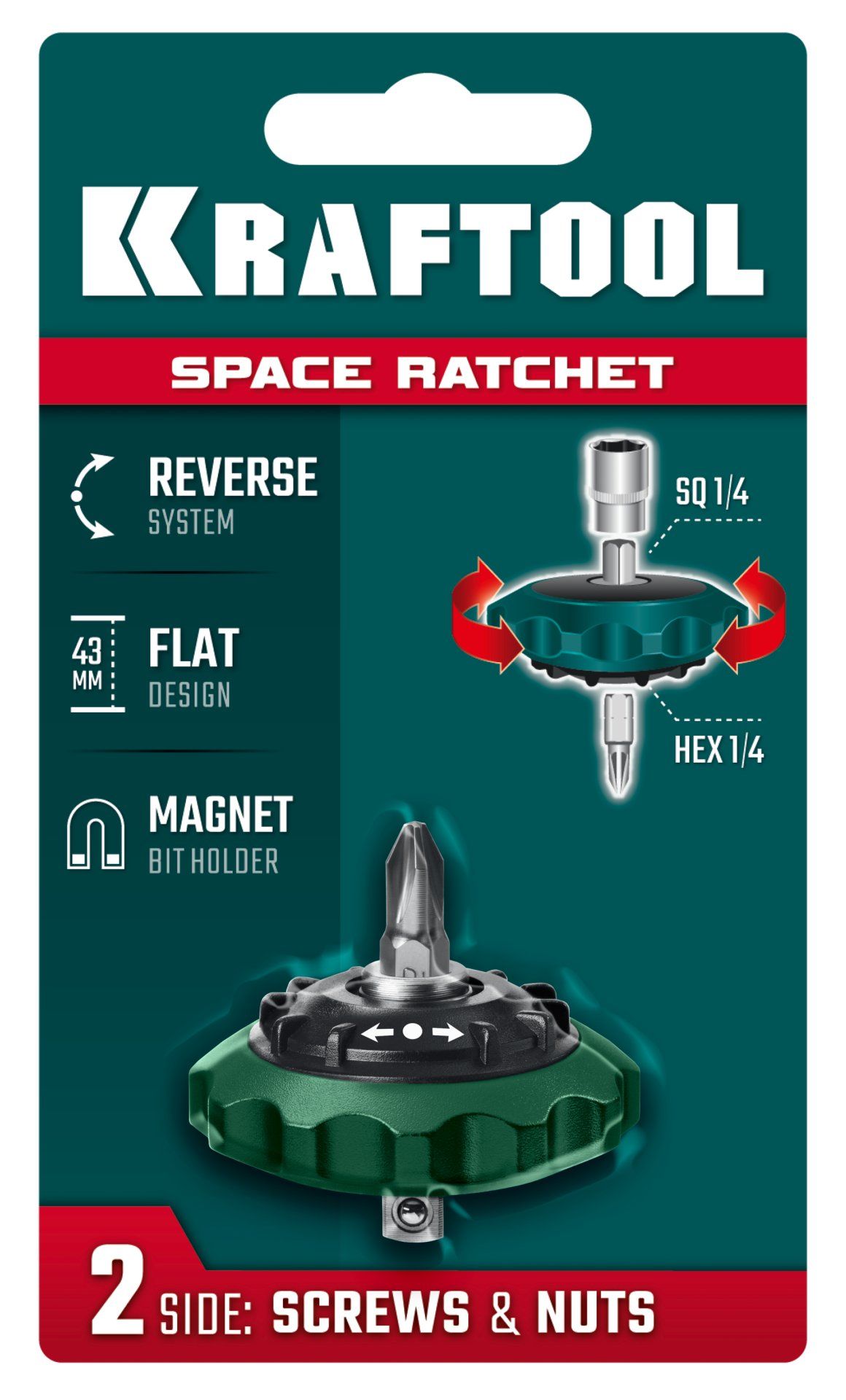 Трещотка реверсивная для бит и головок Space Ratchet Kraftool 25890 - фото