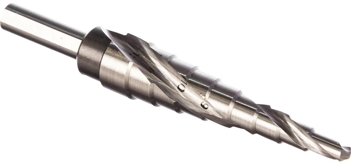 Сверло ступенчатое 4-12 мм, хвостовик 6 мм HSS Messer 20-09-412, 9 ступеней - фото