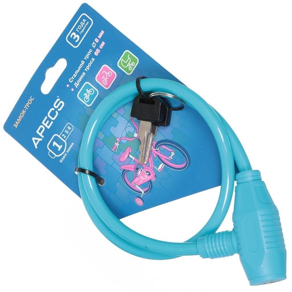 Изображение товара Замок велосипедный PD-81 тросовый 65 см APECS 20433 голубой Изображение товара Замок велосипедный PD-81 тросовый 65 см APECS 20433 голубой
