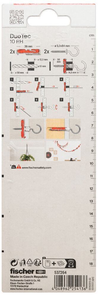 Универсальный дюбель DUOTEC 10 RH Fischer 537264 с круглым крюком, 2 шт в блистере - фото