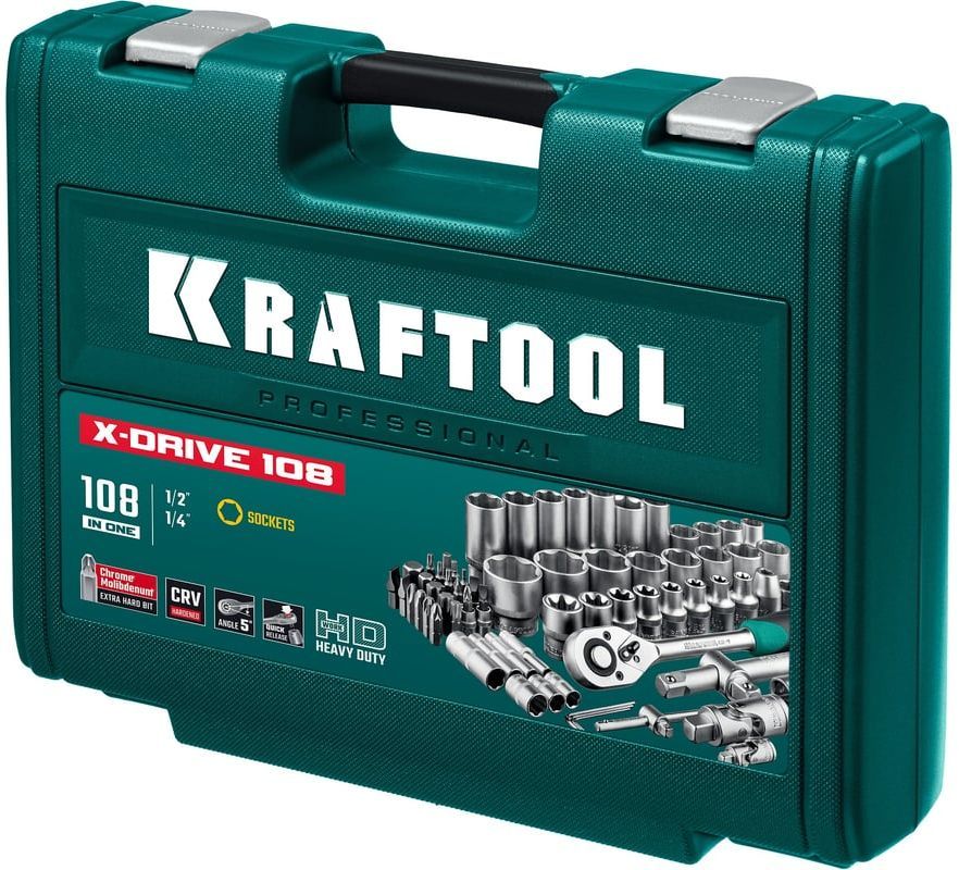 Набор инструмента универсальный 1/2"+3/8"+1/4" Kraftool X-Drive 27888-Н108_z01М, 108 предметов - фото
