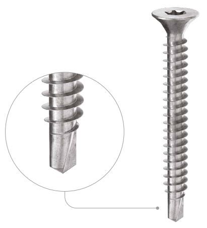 Саморез по металлу с потайной головкой, полной резьбой и буром TORX Holz Technic SBN, оцинкованная сталь - фото