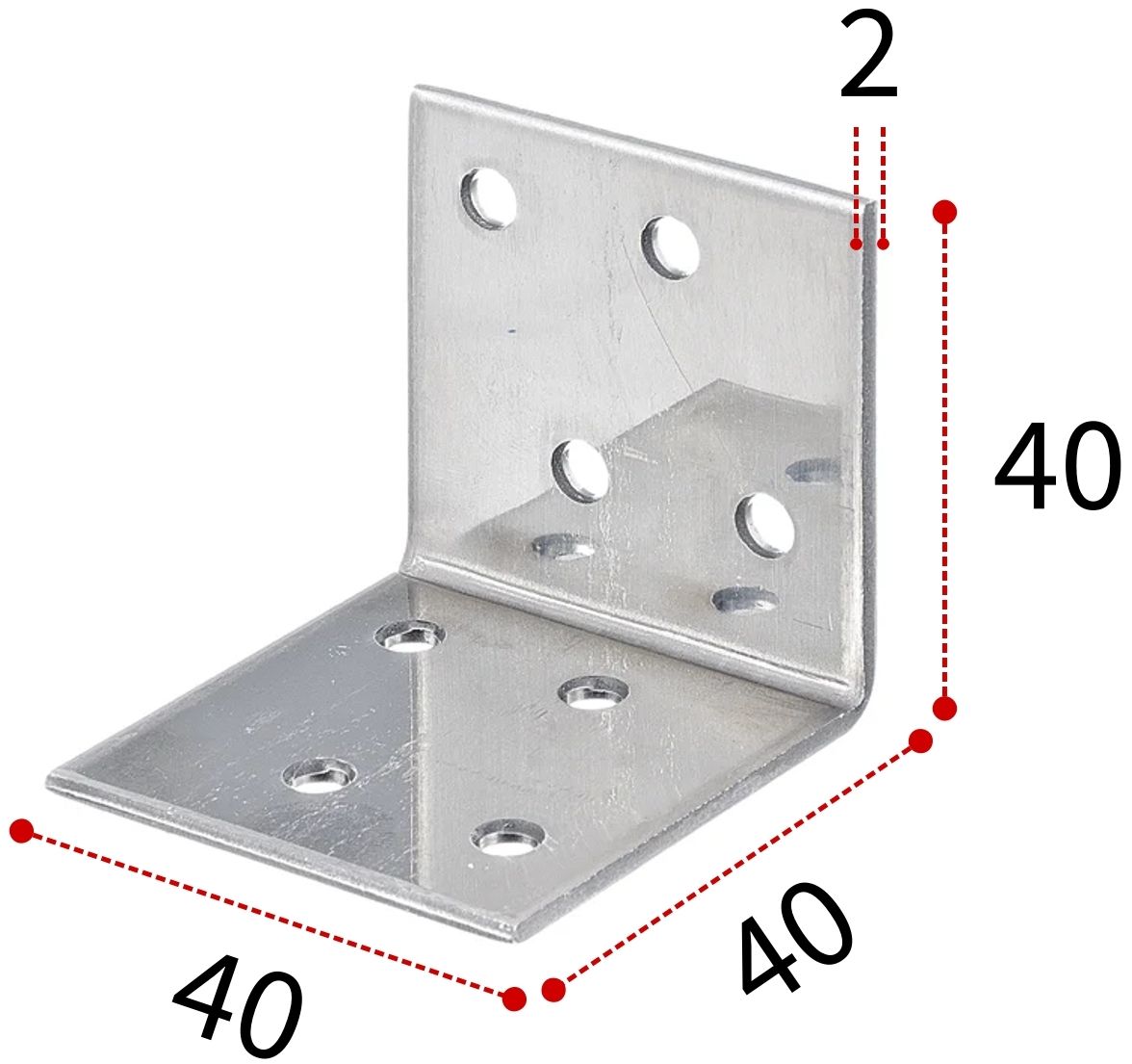 Уголок крепежный равносторонний 40х40х40х1,5 мм, нержавеющая сталь - фото