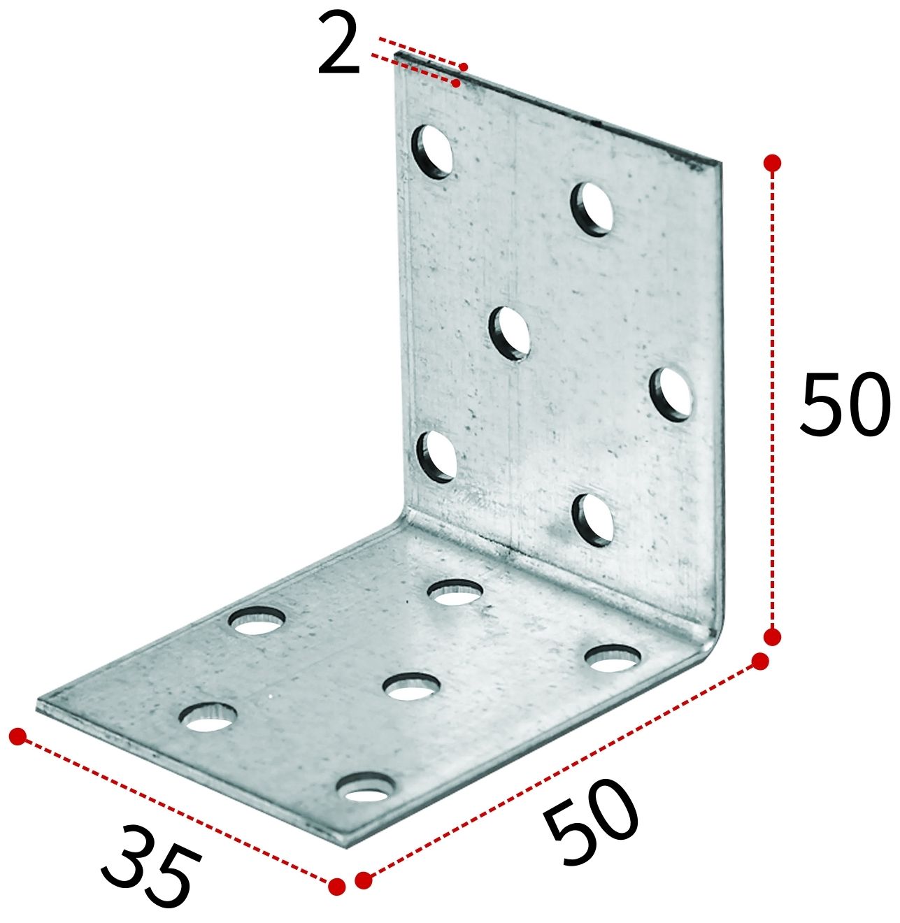 Уголок крепежный равносторонний 50х35х2 мм KUR, оцинкованная сталь, 50 шт - фото