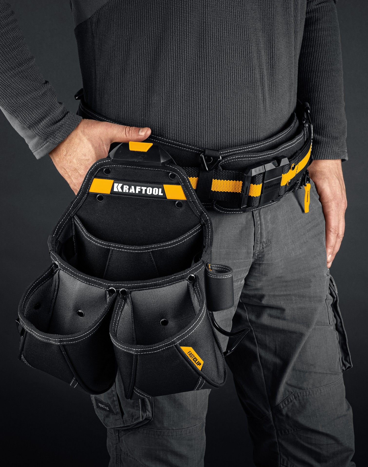 Сумка поясная строителя с креплением FastClip KP- 15 Kraftbuilt Kraftool 38771 - фото