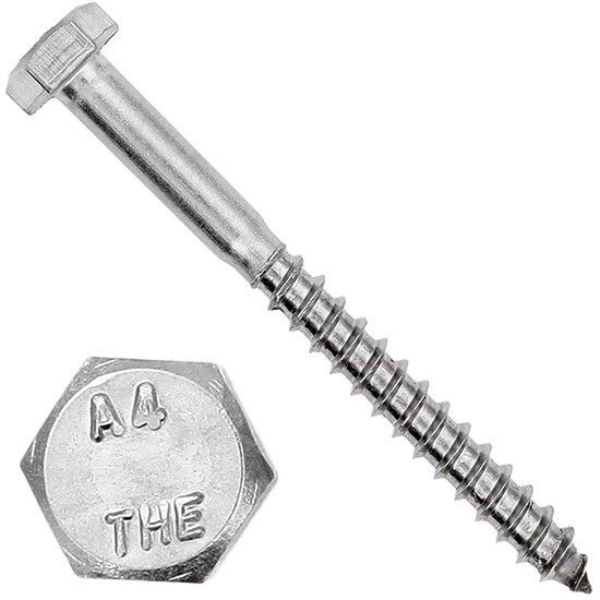Шуруп-болт (глухарь) 10х110 DIN 571, нержавеющая сталь А4 - фото