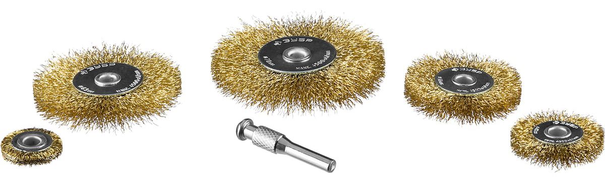 Набор дисковых латунированных щеток 25-78 мм Профессионал ЗУБР 3521-H5, 5 шт - фото