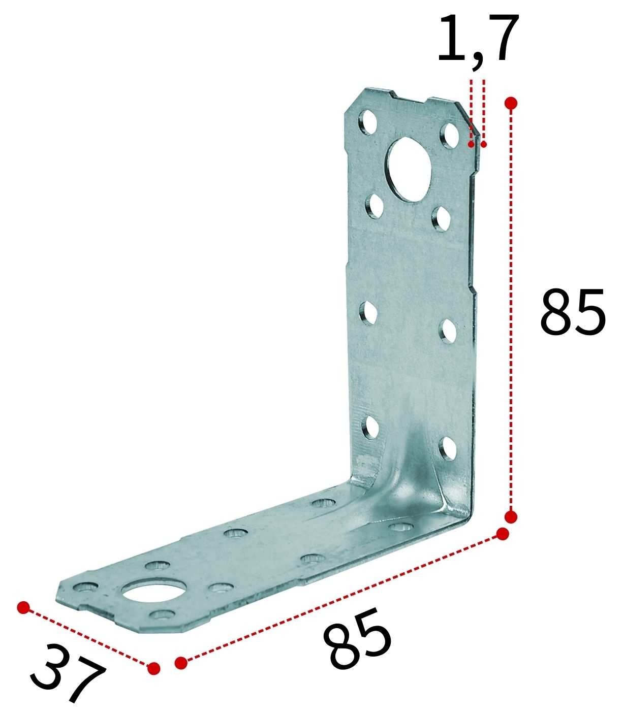 Уголок крепежный усиленный 85х37х1,7 мм KUU эконом, оцинкованная сталь - фото
