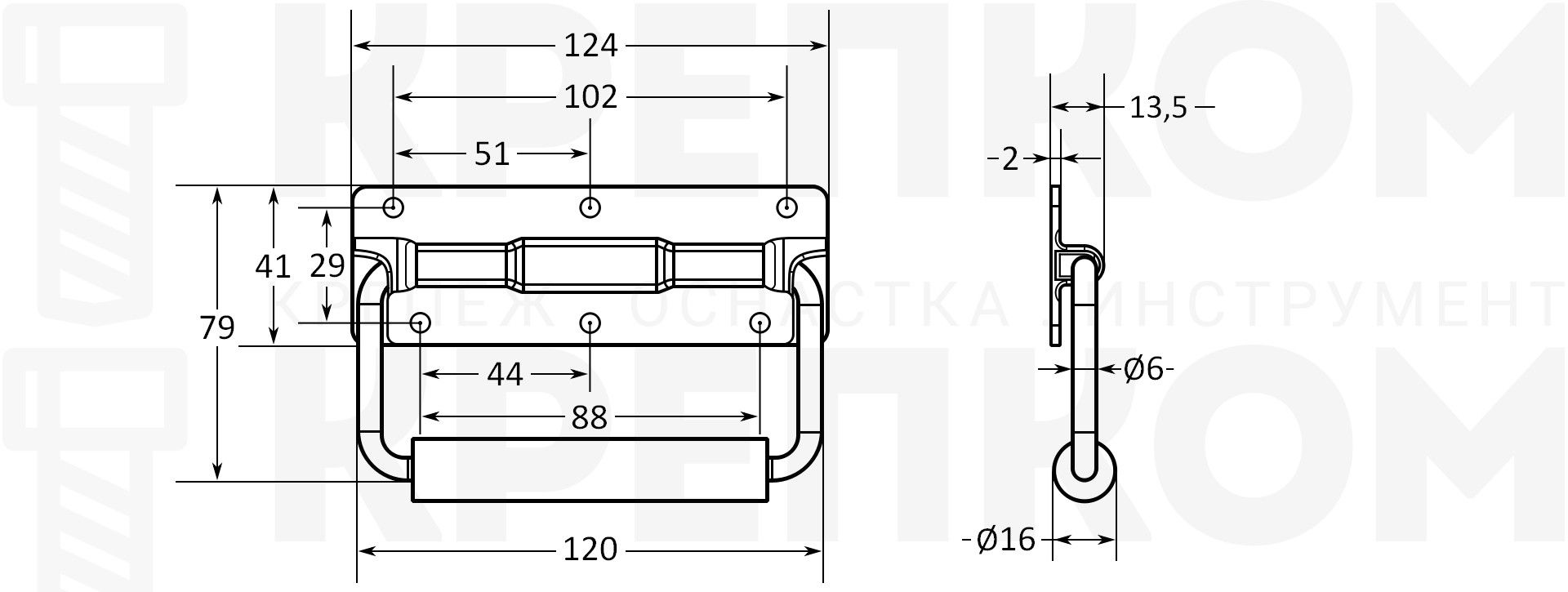 Откидная ручка для ящика 124 мм, M21, цинк - фото