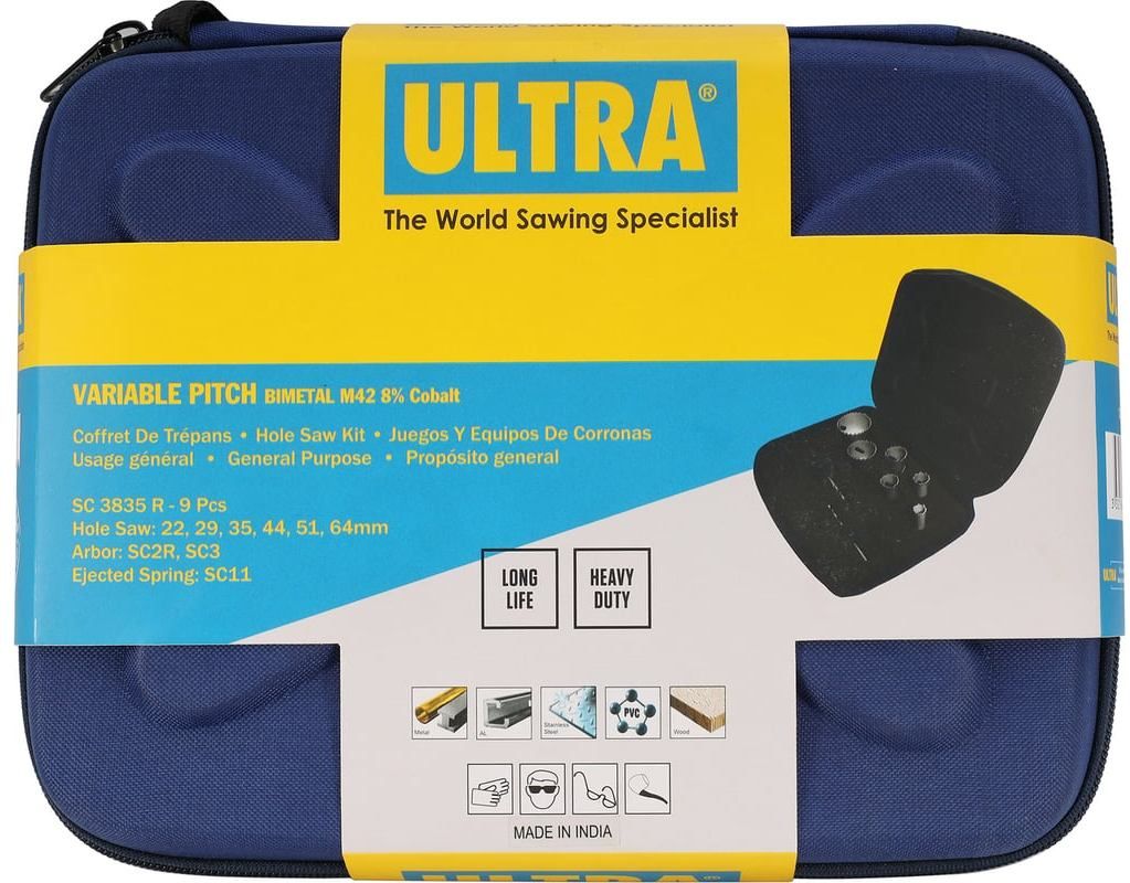 Набор коронок Bi-metall 22 - 64 мм зубья HSSE-Co8 4 - 6 TPI Ultra SC 3835R, 9 предметов - фото