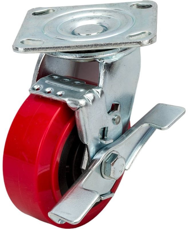 Колесо большегрузное поворотное полиуретановое с тормозом 125 мм SCpnb 55 - фото