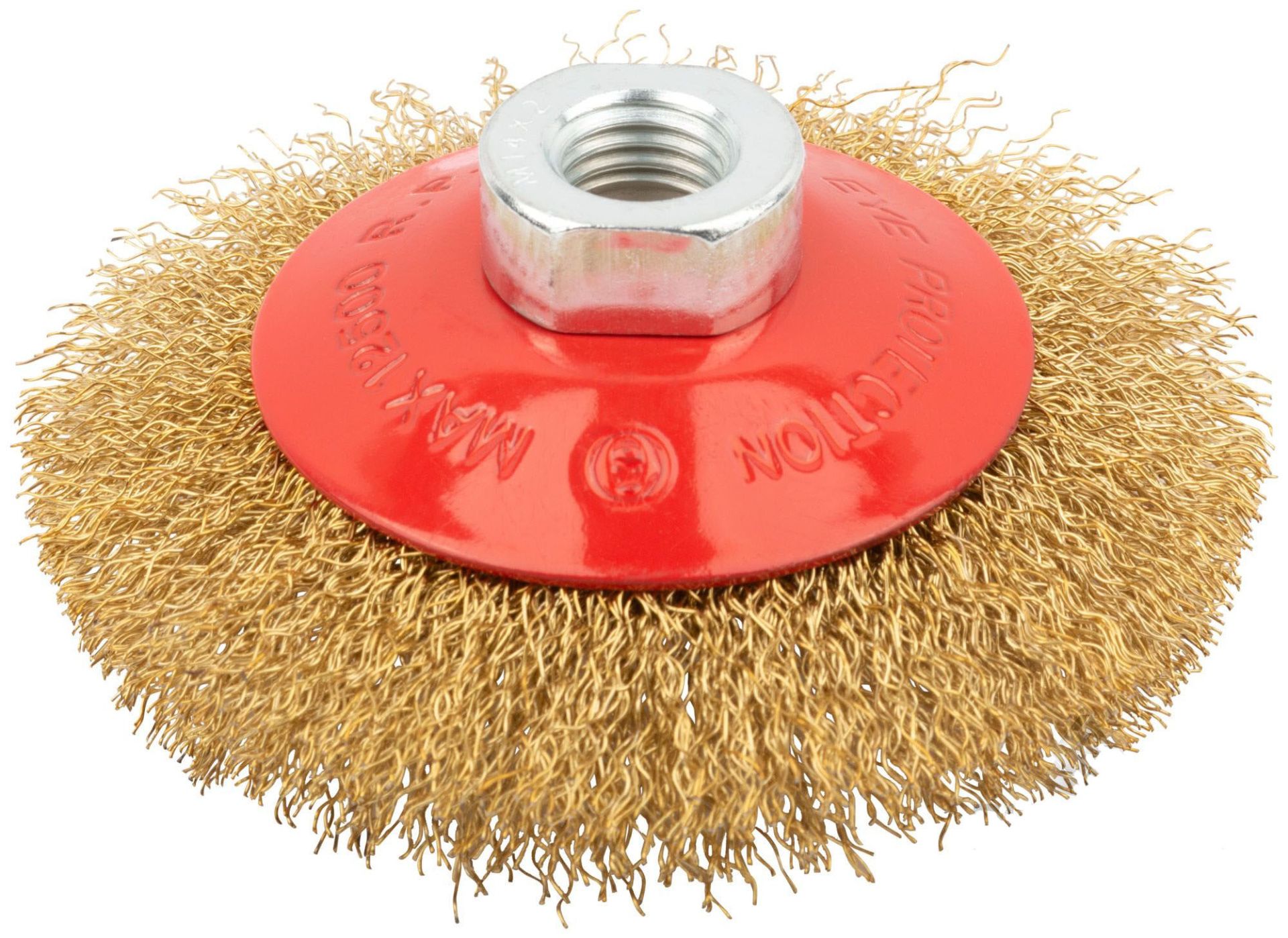 Корщетка-колесо с наклоном для УШМ 100 мм М14, латунированная проволока, FIT 39050 - фото
