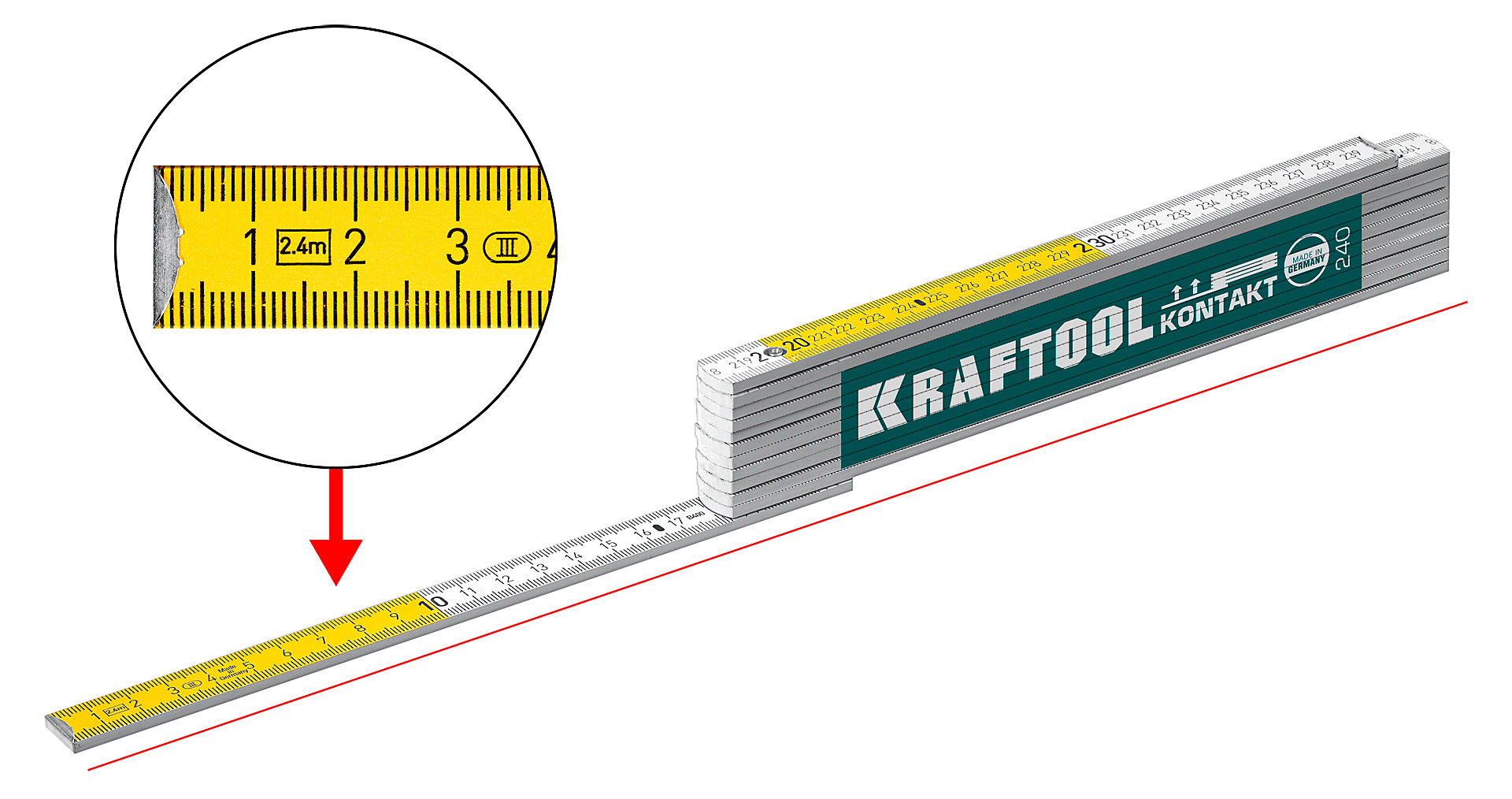 Метр деревянный складной 2,4 м PRO-90 Kontakt Kraftool 34729 - фото