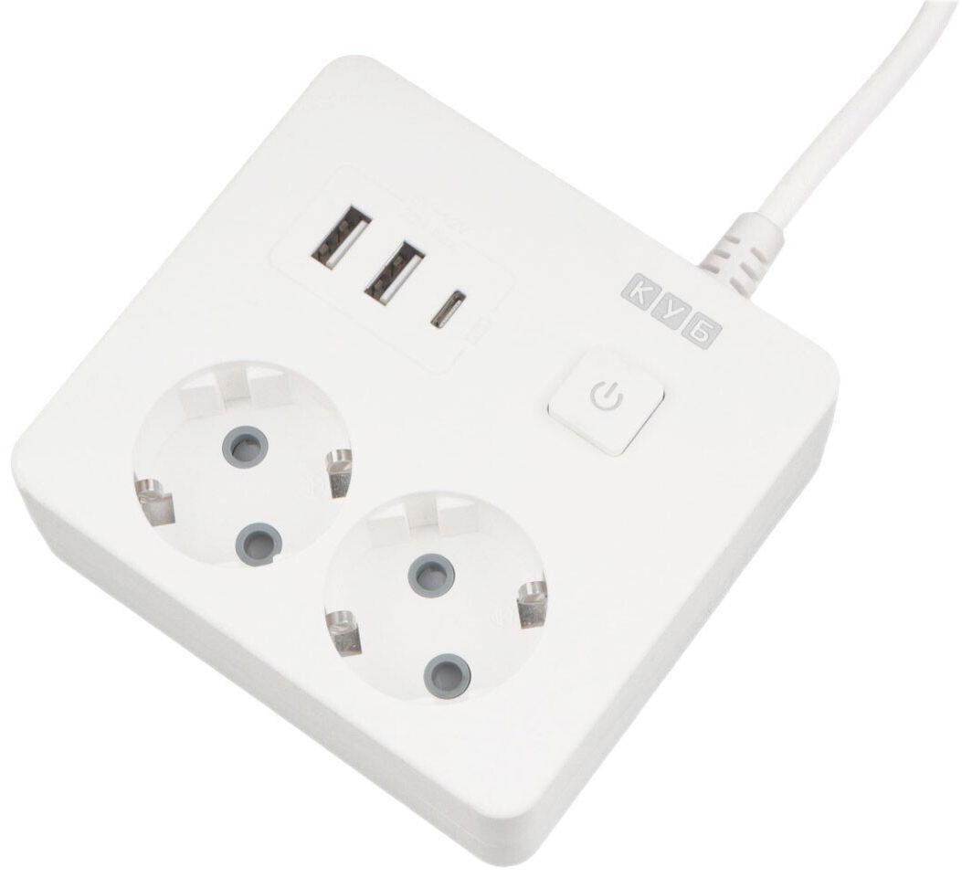 Удлинитель квадратный 2 розетки 3 USB-порта КУБ  - фото