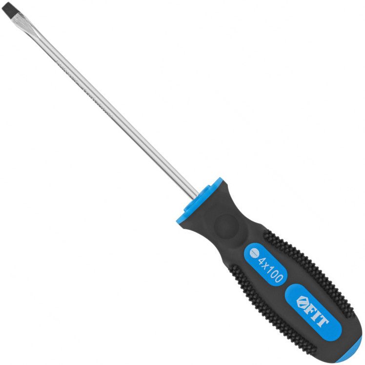Изображение товара Отвертка с прорезиненной ручкой SLх100 мм FIT Универсал 55134, хромованадиевая сталь
